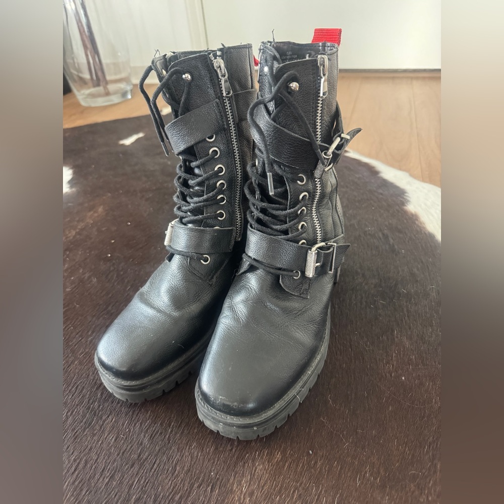 Charles David Black Leather Combat Boots